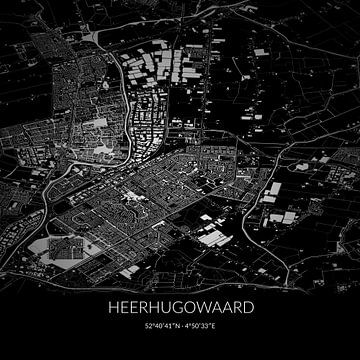 Black-and-white map of Heerhugowaard, North Holland. by Rezona