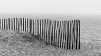Fence on beach with noise, cinematic black and white