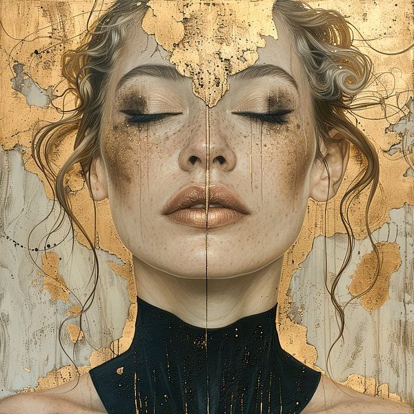 Portrait moderne dans les tons de terre et d'or. par AVC Art Studio