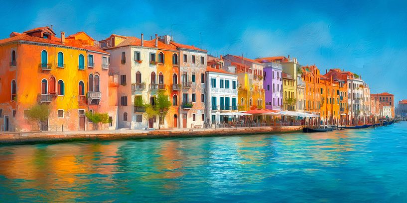 Venice Canal Colourful houses Watercolour art by MArt