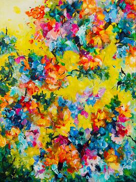 Bee's eye view - bloemen impressie in warme kleuren van Qeimoy
