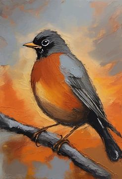Abstraktes Rotkehlchen-Vogel-Portrait-Gemälde von MIROKKU