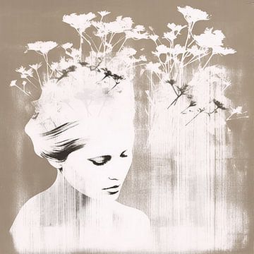 Woman with flowers on her mind natural III by Bianca ter Riet