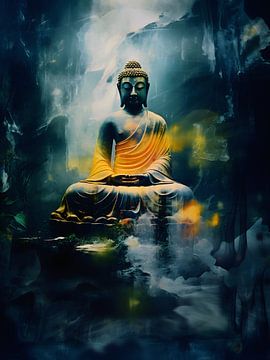 Bouddha Mystique – Peinture Contemporaine – Art Mural Pour Votre Maison & Bureau sur Murti Jung