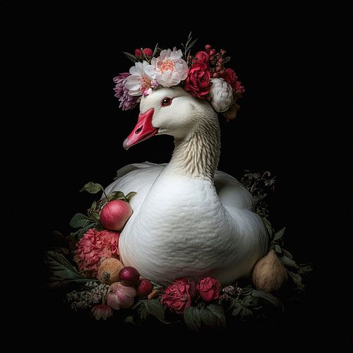 Edele gans in bloemenpracht