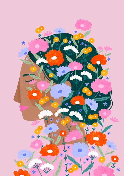 Dame aux fleurs colorées par Bea Müller