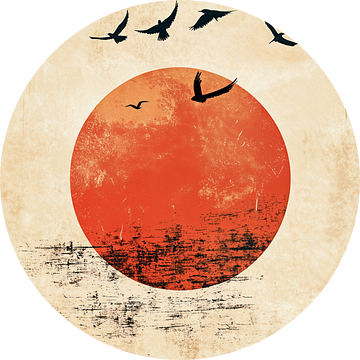 Zonsondergang en Vogels - Japandi Woonstijl van Danny van Eldik - Perfect Pixel Design