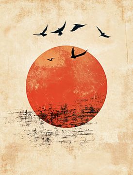 Zonsondergang en Vogels - Japandi Woonstijl van Danny van Eldik - Perfect Pixel Design