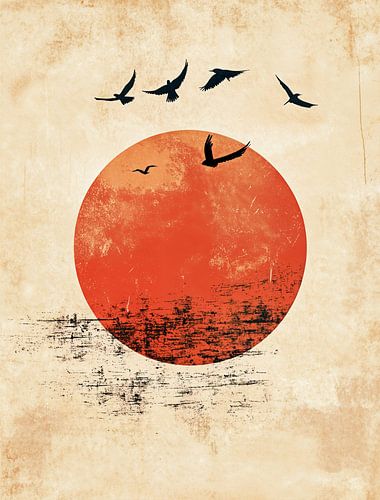 Coucher de soleil et oiseaux aux couleurs pastel du Japon sur Danny van Eldik - Perfect Pixel Design