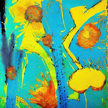 Peinture abstraite avec fantaisie florale sur Johan Noordhoff