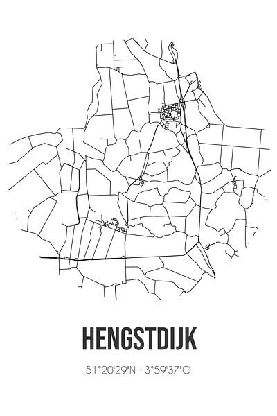 Hengstdijk (Zeeland) | Karte | Schwarz und Weiß von Ortsdrucke