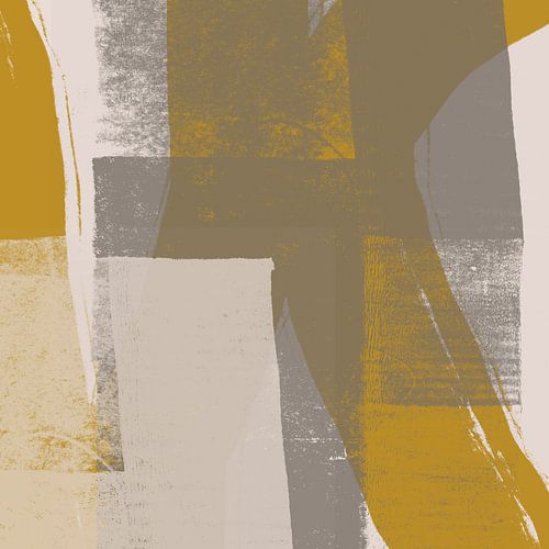 Formes et lignes abstraites en ocre, blanc et gris III