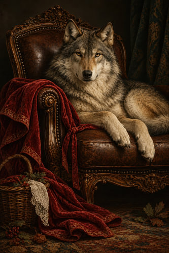 Roodkapje -  Krachtige Wolf in Barok Rood
