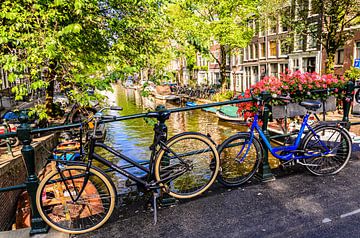 Bicycles on bridge over canal by Dieter Walther