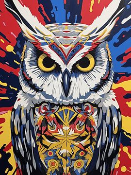 Uil portret bos tak gestileerd grafisch kleurrijk modern van gm_designs