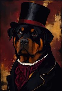 Rottweiler Hund im viktorianischen Kleid