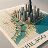 Chicago 3D-Karte Diorama Wandbild | Windy City Skyline Druck von Travel Shop