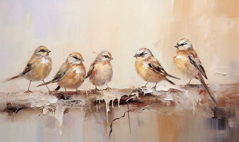 Fünf braune Vögel von Bianca ter Riet