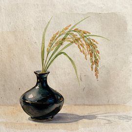 Japanisches Stillleben: Vase mit Reispflanze