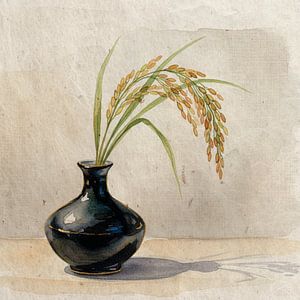 Japanisches Stillleben: Vase mit Reispflanze