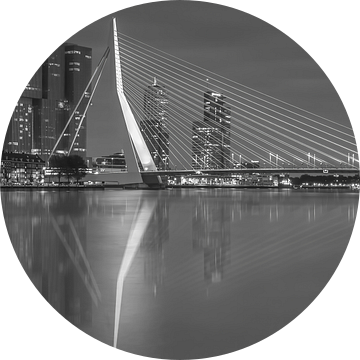 Skyline van Rotterdam met Erasmusbrug in zwart-wit. van Ilya Korzelius