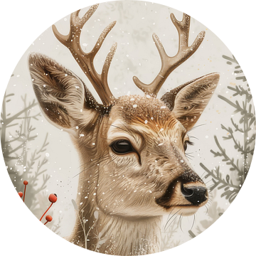 Winterse Onschuld - Hert te Midden van Besneeuwde Natuur