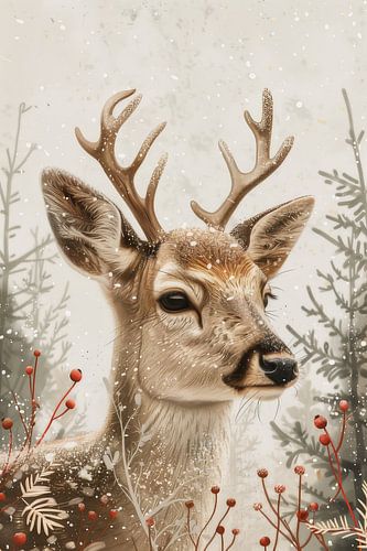 Winterse Onschuld - Hert te Midden van Besneeuwde Natuur