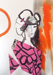 Geisha avec kimono rose