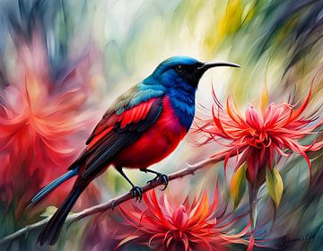 Prachtige vogels van de wereld - karmozijnrode zonnevogel van Johanna's Art