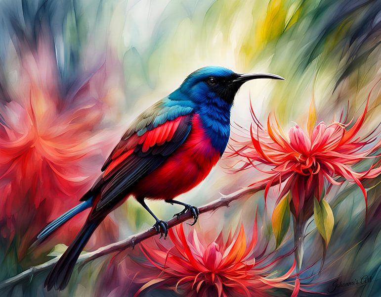 Beautiful Birds of the World - Crimson sunbird by Johannas Art Creations
