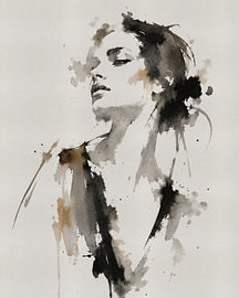 Ink Muse XIV | Abstract portrait of a woman in Indian ink and watercolour