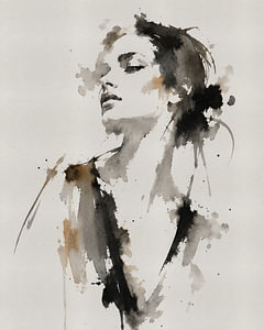 Ink Muse XIV | Abstraktes Frauenporträt in Ostindischer Tinte und Aquarell