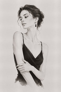 Portraits de femmes à l'encre de Chine - Portrait à l'encre de Madame Ruiz