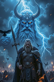 Dark Fantasy Gothic Wall Art: VALGRIMAR - The Mighty Viking Before His God Thor by INFERAURUM