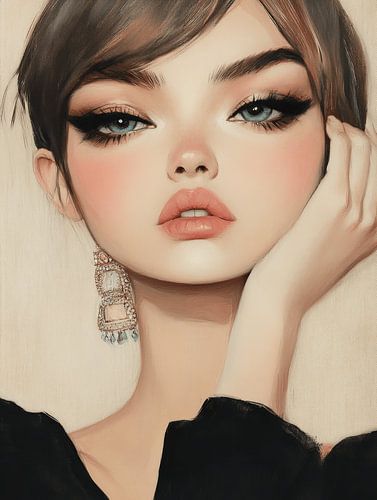 Hippe illustratie in zwart, modern portret