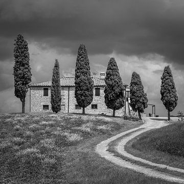 Italië in vierkant zwart wit, Toscane - Agriturismo I Cipressini