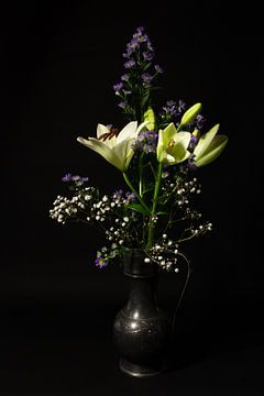 Still life with flowers lily and gypsophilia by Leoniek van der Vliet