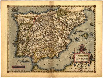 Antique Map of Spain, by Abraham Ortelius, circa 1570 by Dreamy Faces