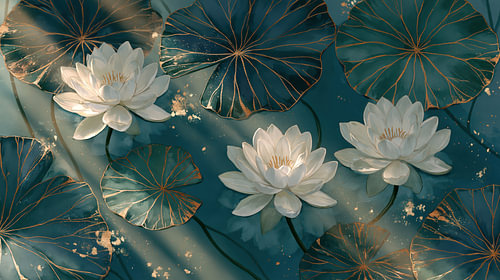 Schwimmende Lotusblüten – Modern-organisch mit Goldader