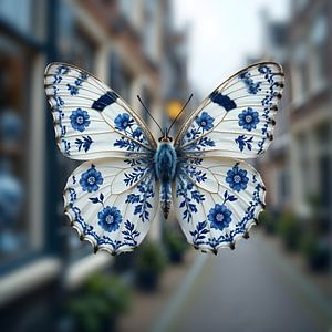 Papillon bleu de Delft dans une rue hollandaise