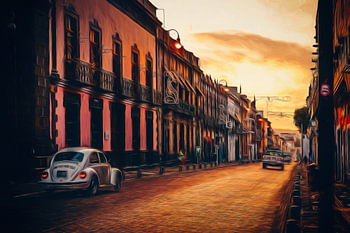 Lever du soleil dans les rues de Puebla - Mexique.