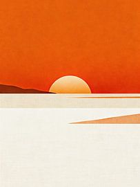 JAPANDI Sunset Horizon - Minimalist Burnt Orange Sun Coastal Landscape by Minggu Galeri