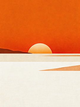 JAPANDI Sunset Horizon - Minimalist Burnt Orange Sun Coastal Landscape by Minggu Galeri