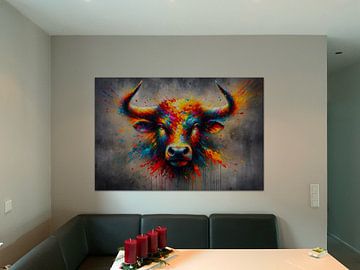 Klantfoto: Kleurenpracht: wilde bizons in een artistiek aura van artefacti