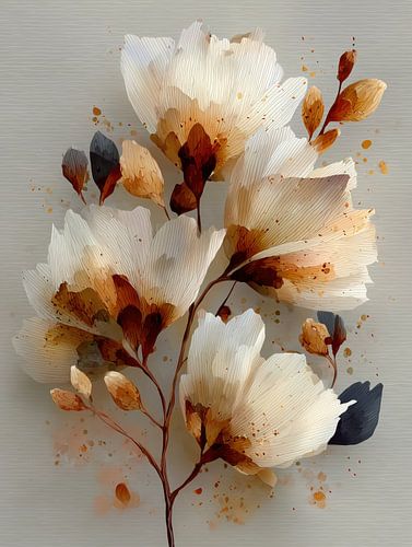 Earthy Blooms — Serene Watercolor Illustration by Beeld Creaties Ed Steenhoek | Photography and Artificial Images