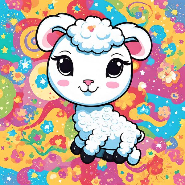 Cute lamb on a colorful background by Laly Laura