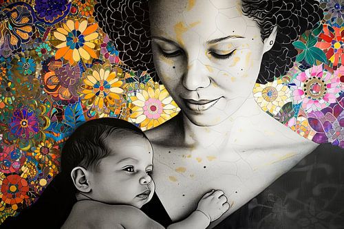 digitaal fictief portret vrouw en kind