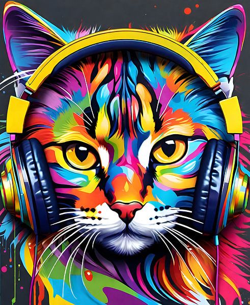 Cat in headphones by Makar Mokrynskyi