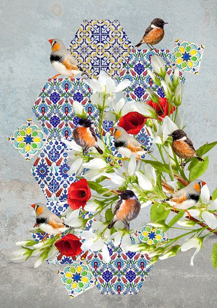 Vögel und marokkanische Fliesen von Postergirls