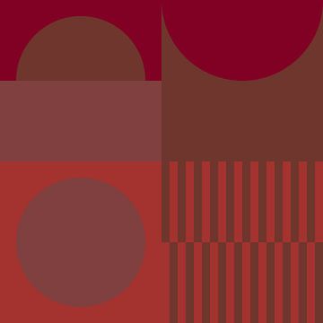 Verbrand oranje, bruin, wijnrood, paars. Geometrische kunst in 70s retro kleuren van Dina Dankers
